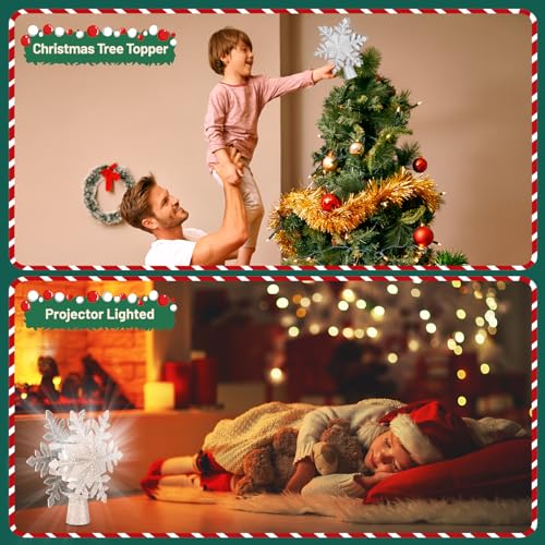 Christmas Tree Topper Lighted with 6 Projection Slides, Snowflake LED Rotating 3D Glitter Tree Topper O28849