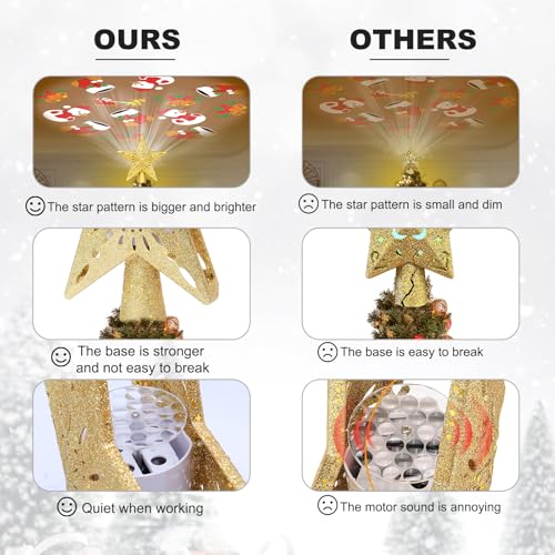 Silver 3D Glitter Christmas Tree Topper with LED Rotating Lights Q176