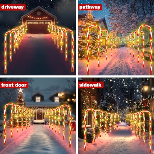 Solar Candy Cane Lights, 12-Piece Outdoor Pathway Set, 8 Modes V601