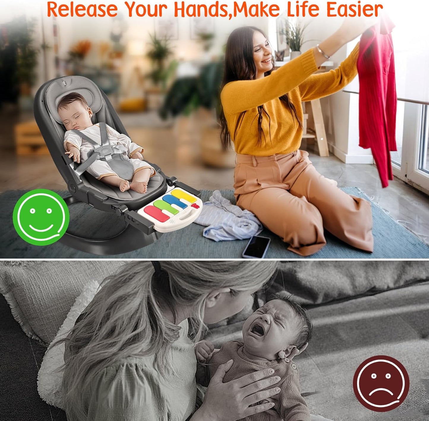 Electric Portable Baby Swing for Infants with Pedal Piano, 2 in 1 Booster D3012