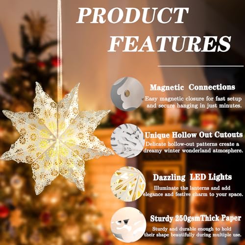 Christmas Paper Snowflake Lanterns with LED Lights for Holiday Party Decor Q23741