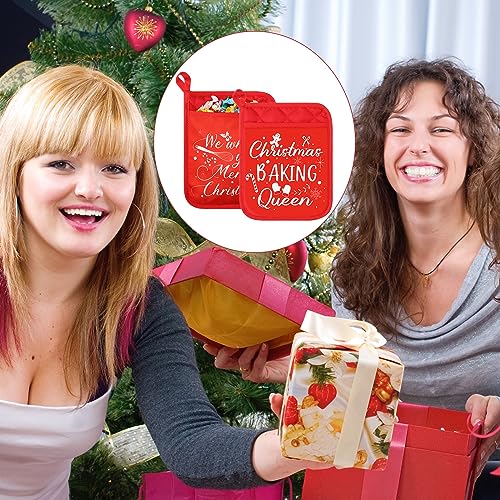 Christmas Pot Holders with Pockets - Red Heat Resistant Oven Mitts for Baking M3891