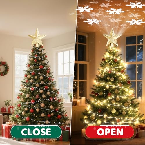Christmas Tree Topper Lighted with 6 Projection Slides, Snowflake LED Rotating 3D Glitter Tree Topper O28849