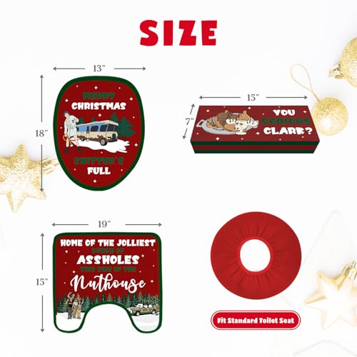 Christmas Vacation Bathroom Decorations, Set of 4 Holiday Toilet Seat Cover Sets with Rug and Tank Cover E112979