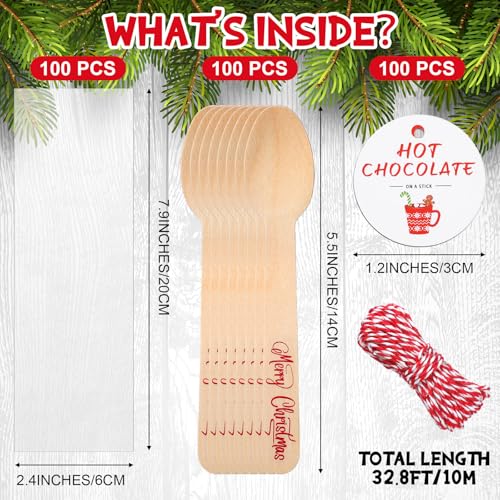 100 Set Christmas Wooden Spoons for Hot Cocoa, Chocolate, and Baking A7471