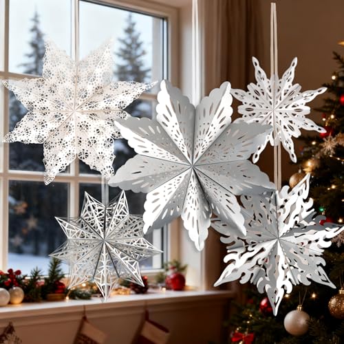 Christmas Paper Snowflake Lanterns with LED Lights for Holiday Party Decor Q23741