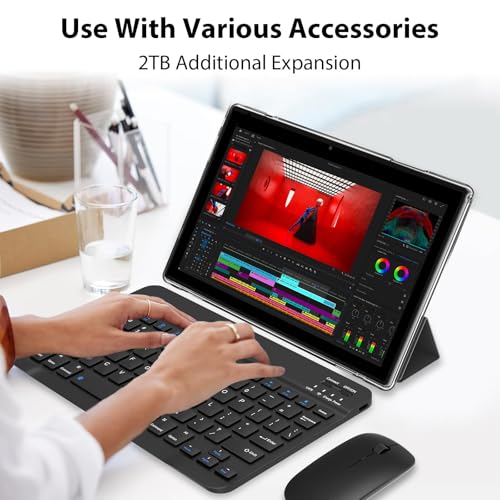 Tablet 10 Inch, 18GB RAM 128GB ROM, 2 in 1 with Keyboard Mouse Stylus K7381