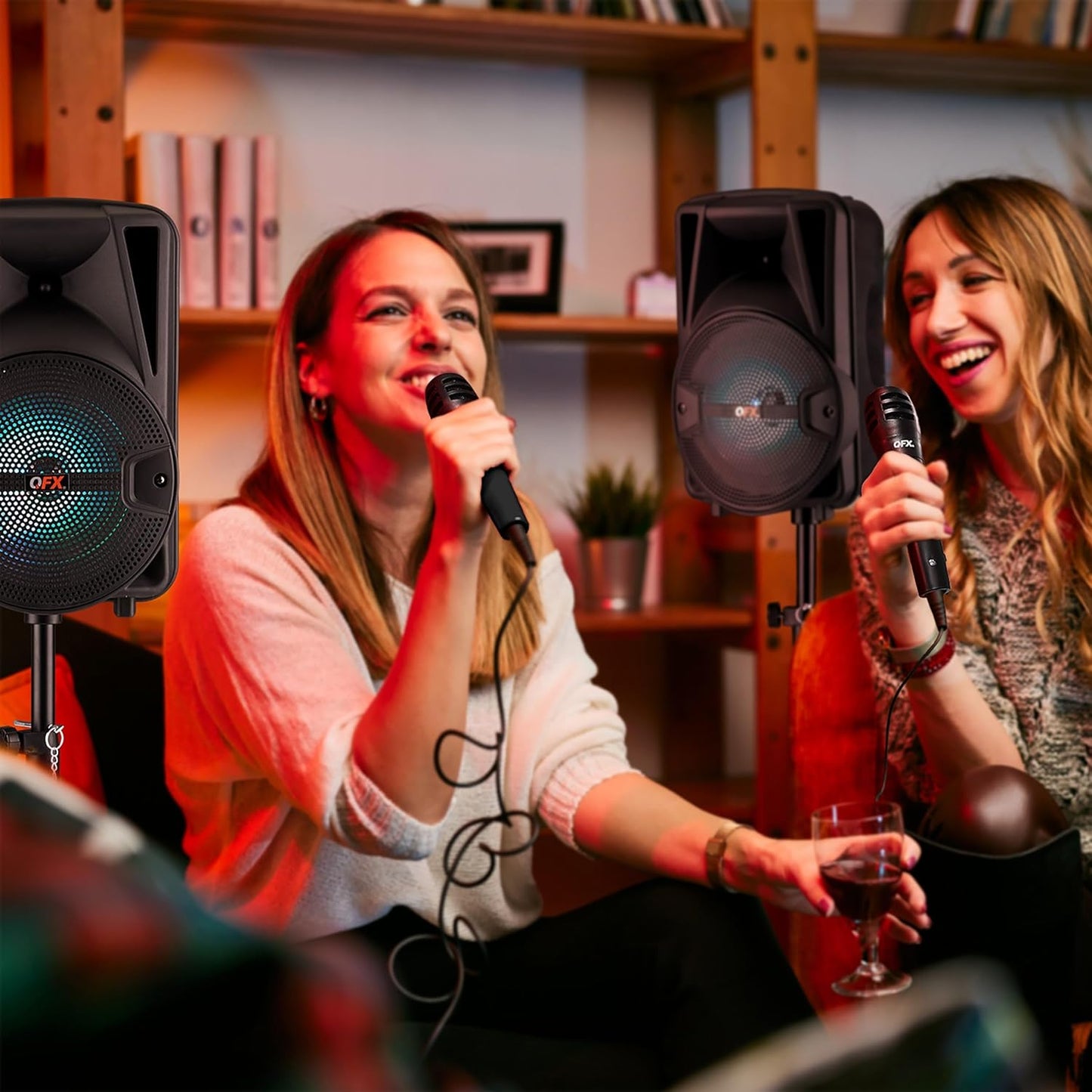8-Inch TWS Bluetooth Stereo PA System with 2 Microphones and Stands J937036
