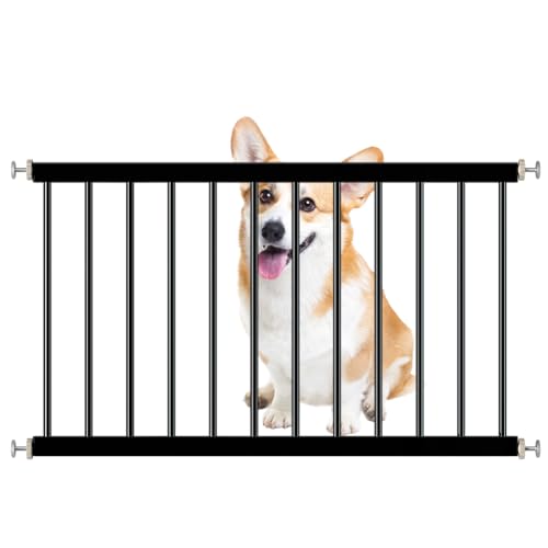 Short Small Dog Gate, 33.46"-36.22" Width Step Over Dog Gate for stairs, Doorways, Pressure Mount Low Metal Dog Gates puppy gate Indoor for The House, Kitchen White