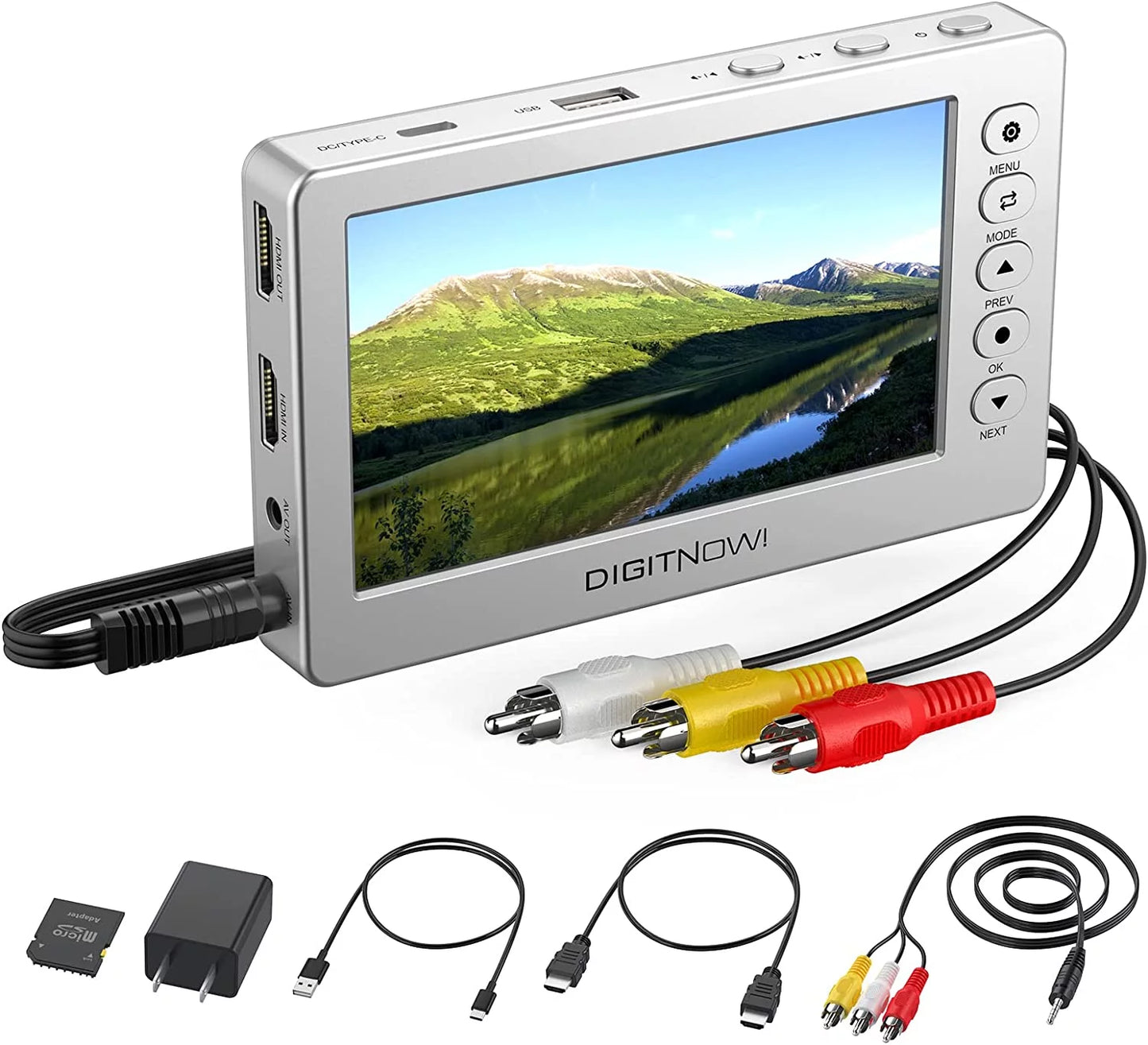 DIGITNOW Video to Digital Converter, VCR VHS to Digital Converter with 5" OLED Screen, Video Recorder Capture Device from DVD, RCA, Hi8, Camcorders, Gaming Systems, Support AV and HDMI - Silver