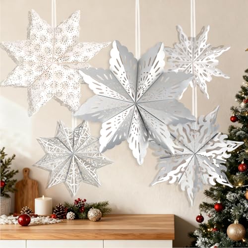 Christmas Paper Snowflake Lanterns with LED Lights for Holiday Party Decor Q23741