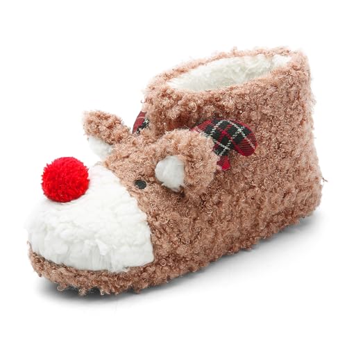 Women's Fuzzy Reindeer House Slippers Indoor Shoes S5360