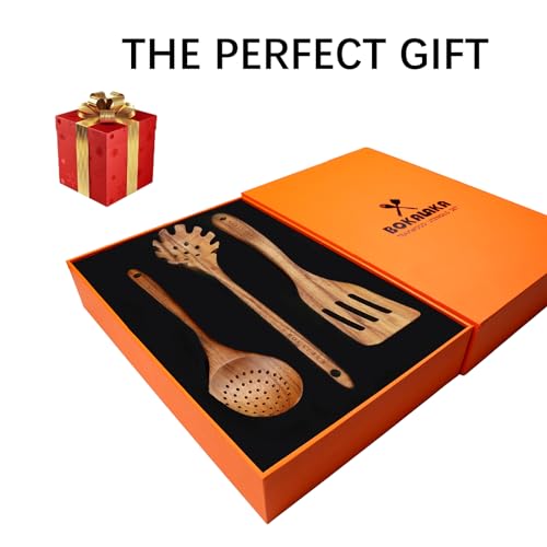 Christmas Wooden Spoons for Cooking, 10 Pcs Natural Teak Kitchen Utensils Set S557967