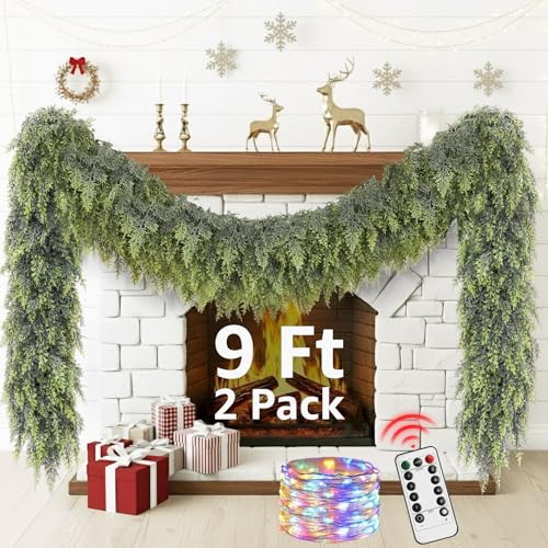 9ft Prelit Faux Pine Garland with Lights for Mantle Q9088