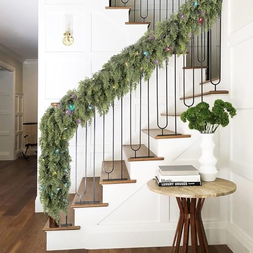 9ft Prelit Faux Pine Garland with Lights for Mantle Q9088