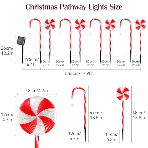 Solar Walkway Lights Outdoor, 8 Pack Candy Cane Christmas Decorations P5544