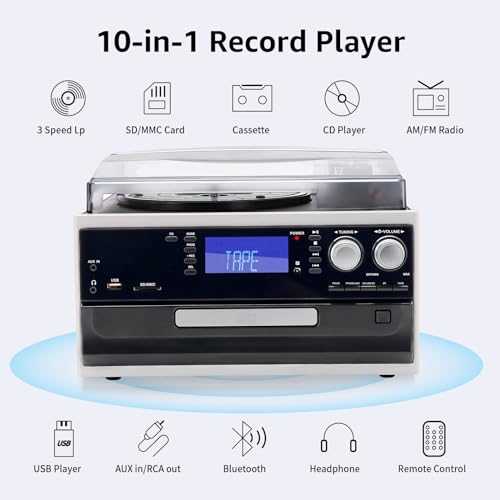Record Player 3 Speeds Turntable with Bluetooth and Built-in Speakers X989957