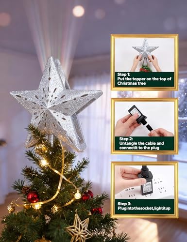 3D Lighted Christmas Star Tree Topper with Rotating Projector K155491