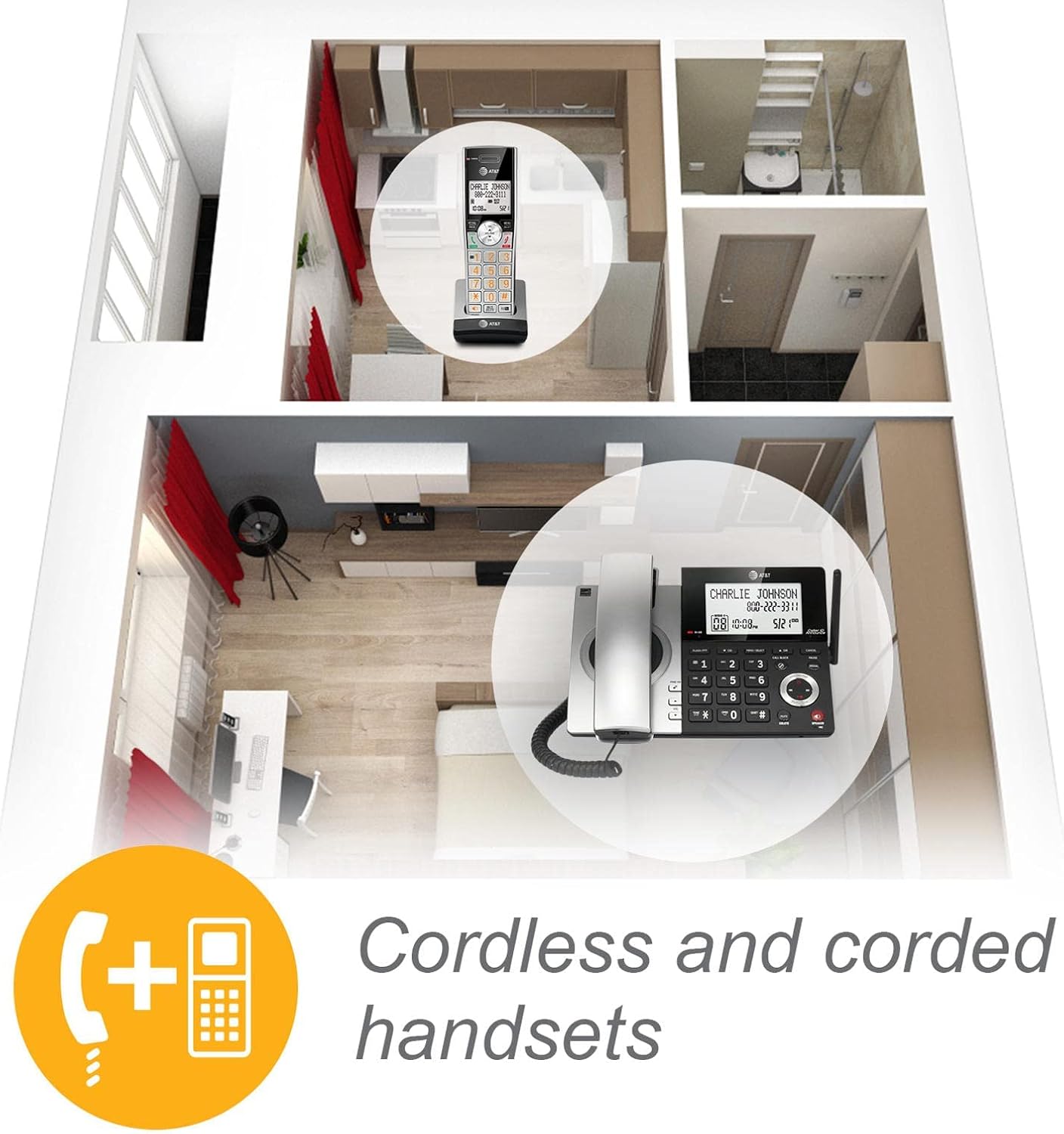 2-Handset Corded/Cordless Phone with Answering Machine and Call Blocking S4297