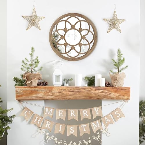 Rustic 30" Round Wall Mirror with Wood Frame J1533