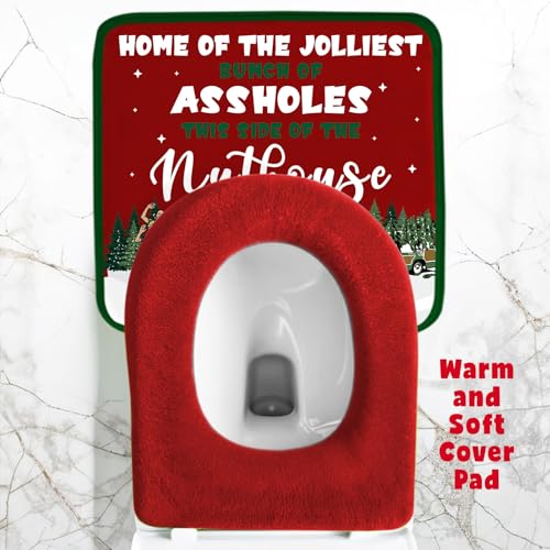 Christmas Vacation Bathroom Decorations, Set of 4 Holiday Toilet Seat Cover Sets with Rug and Tank Cover E112979