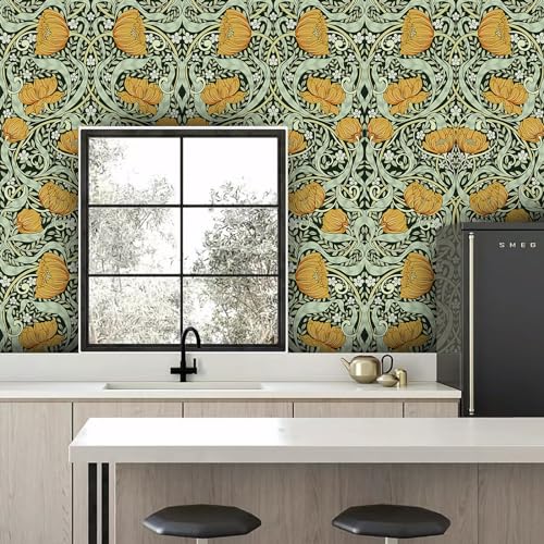 Peel and Stick Wallpaper, Vintage Floral Green Wall Mural, Removable Pre-Pasted Contact Paper for Bedroom O6980