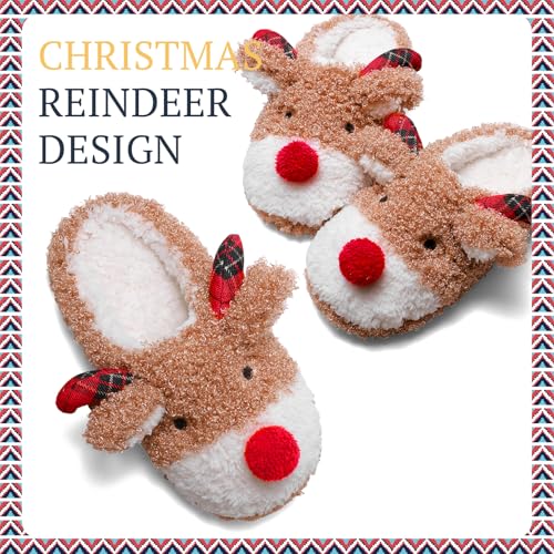 Women's Fuzzy Reindeer House Slippers Indoor Shoes S5360