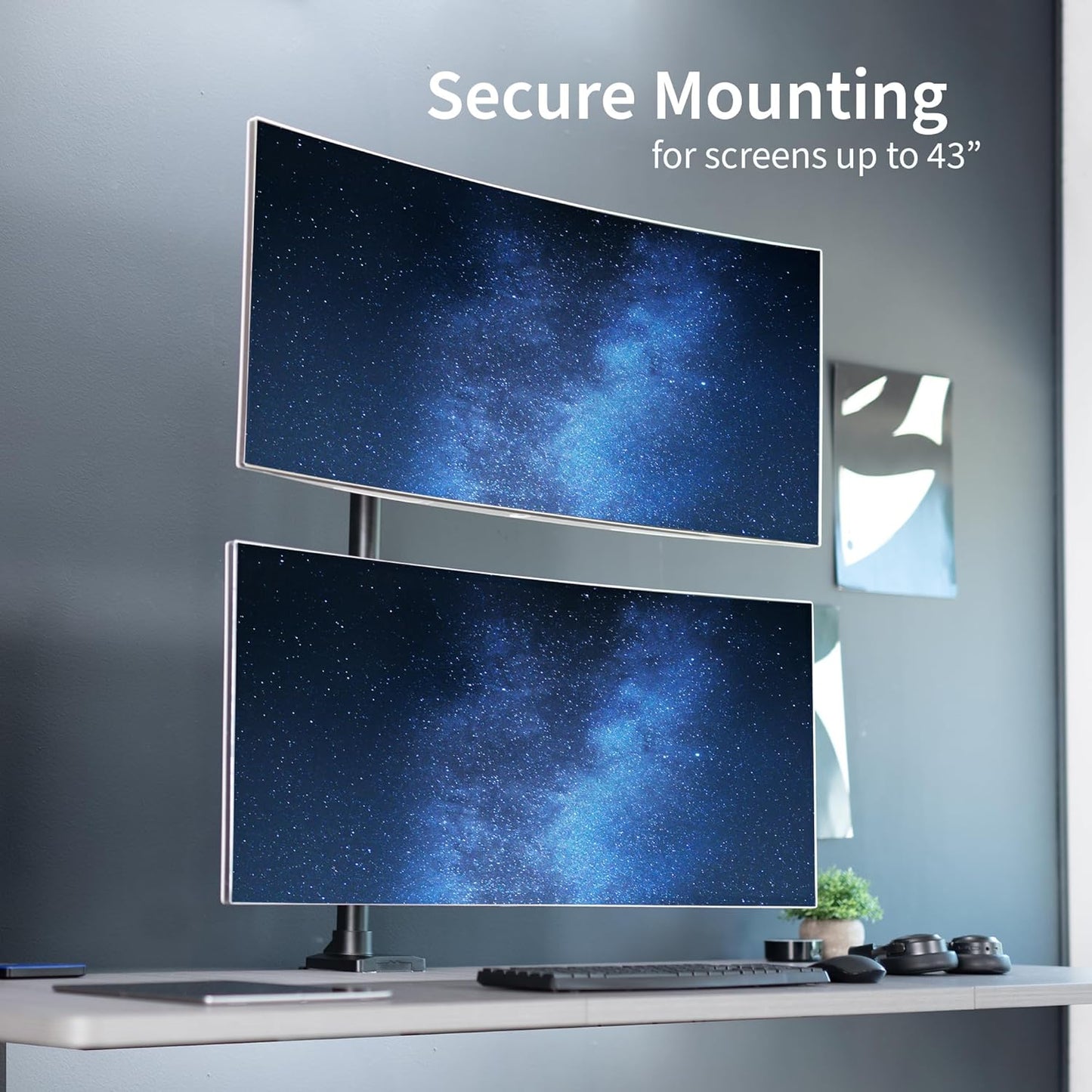 Dual Monitor Desk Mount with Extension Arms for Ultrawide Screens up to 43 inches Y318