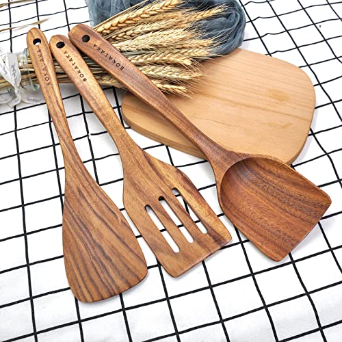 Christmas Wooden Spoons for Cooking, 10 Pcs Natural Teak Kitchen Utensils Set S557967