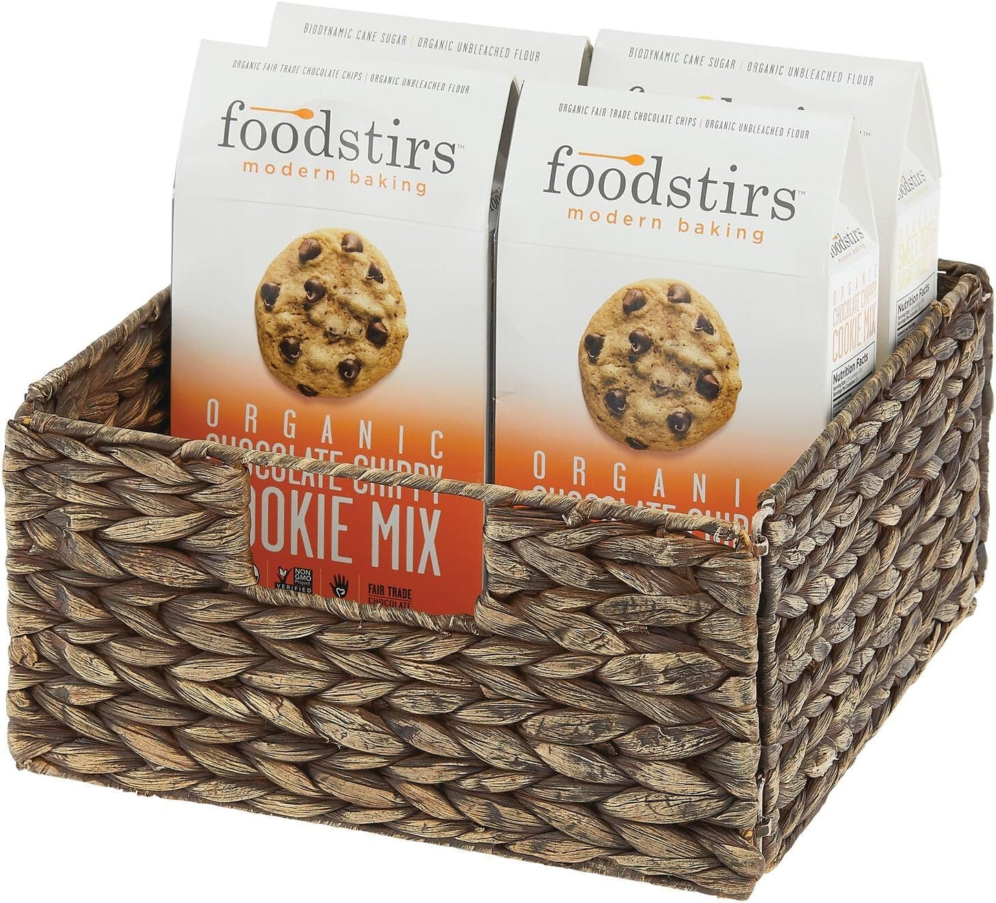 Woven Hyacinth Bin Basket Organizer with Handles - Foldable Storage for Kitchen Pantry, Cabinet, Cupboard X957