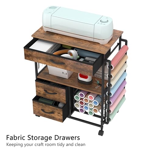 Rolling Storage Cart with Drawers and Vinyl Roll Holder for Craft Workstation P8072