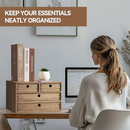 Natural Wooden Desktop Organizer with 3 Drawers D235