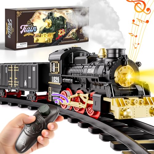 Electric Train Set for Kids with Smoke, Light and Sound, DIY Track Building Toy V61635