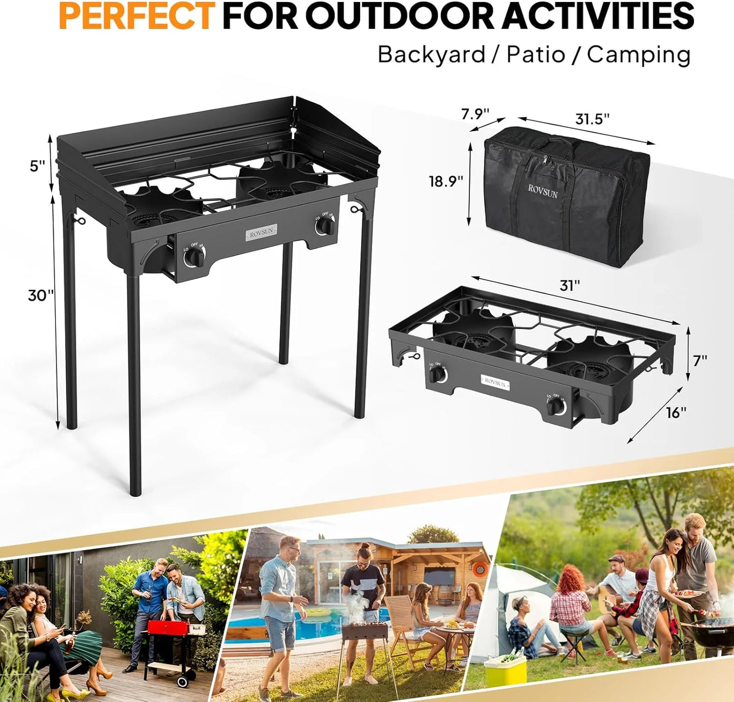 2 Burner Outdoor Propane Gas Stove with Windpanel, Carrying Bag & Regulator P355