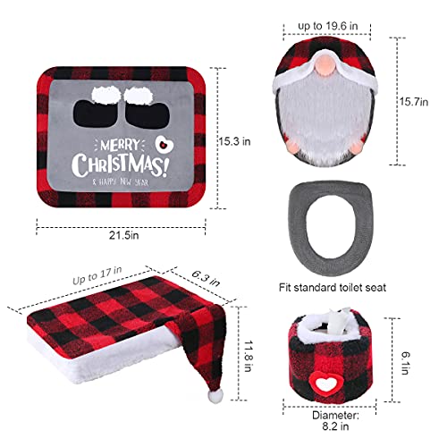 Gnome Toilet Seat Cover and Rug Set of 5, Funny Scandinavian Christmas Bathroom Decorations Q1856