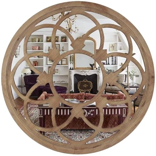 RiteSune Rustic 30" Round Wall Mirror Decorative, Large Mirror for Wall Wood Frame for Living Room Bedroom Kitchen Entryway Wall Decor, Sunflower