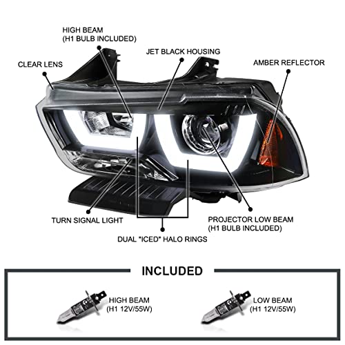 Chrome LED Dual Halo Projector Headlights for 2011-2014 Dodge Charger, Pair F4036