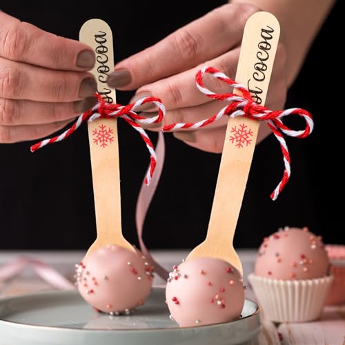 100 Set Christmas Wooden Spoons for Hot Cocoa, Chocolate, and Baking A7471
