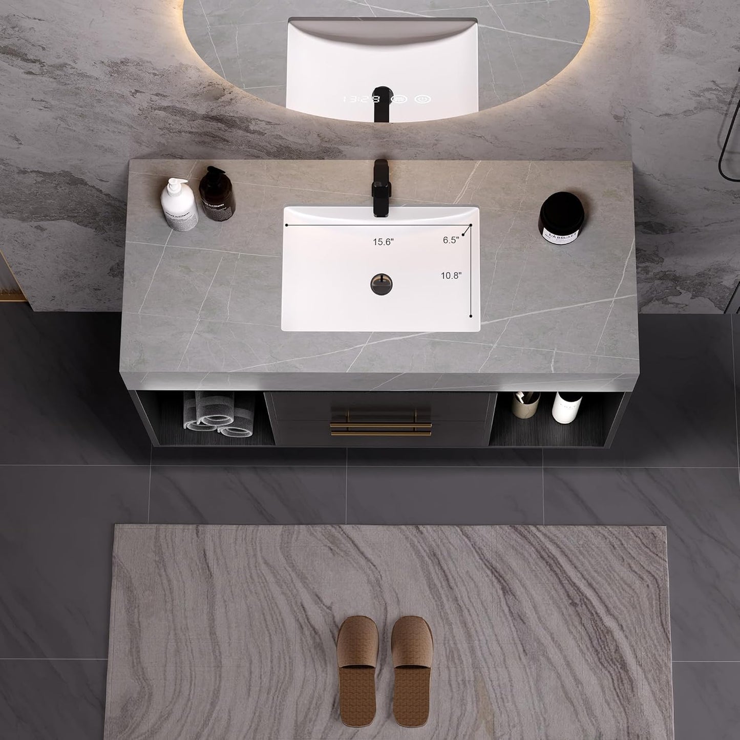 Bathroom Vanity with Sink, 39.4 Inches, Floating Design, 2 Cabinets, 2 Drawers P659255
