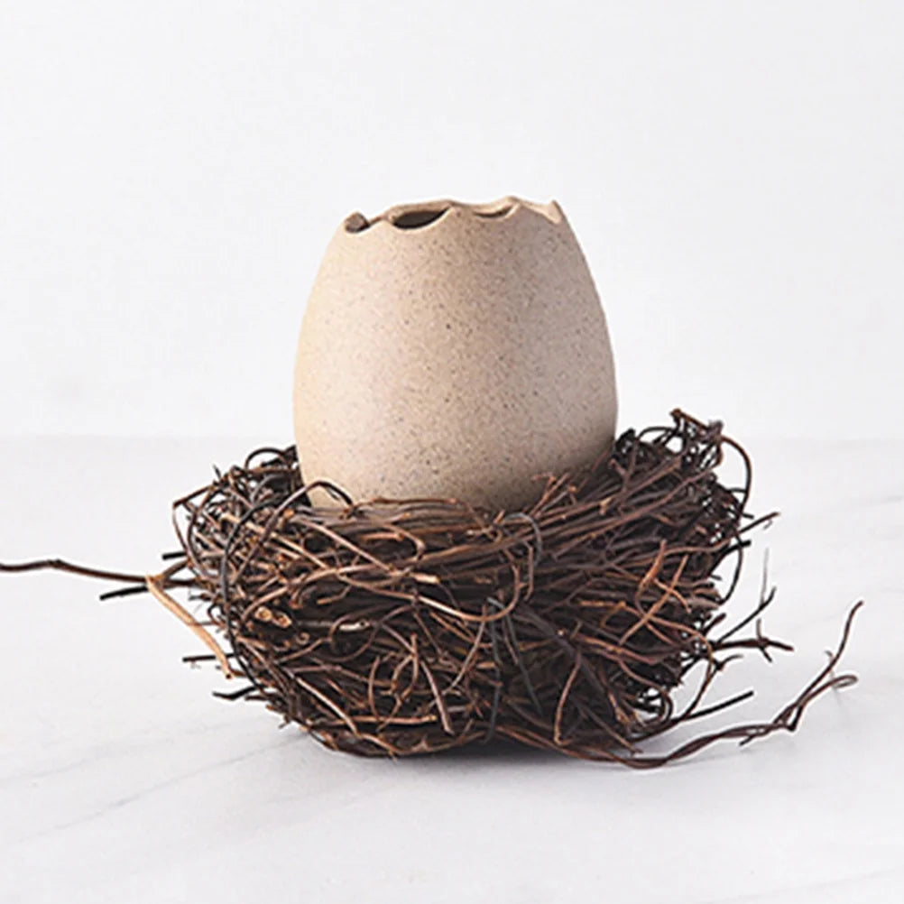 Small Ceramic Eggshell Vase Succulent Planter with Bird Nest L30520