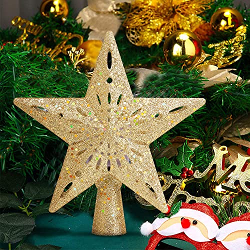 Christmas Tree Topper Lighted with 6 Projection Slides, Snowflake LED Rotating 3D Glitter Tree Topper O28849