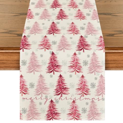 Snowflake Christmas Table Runner, Winter Green Kitchen Dining Decoration 13x72 Inch G642