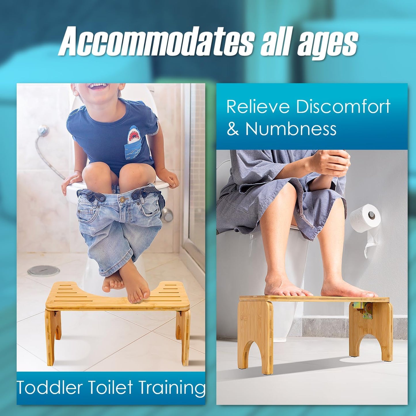Foldable Bamboo Toilet Squat Stool with Non-Slip Pads X940937