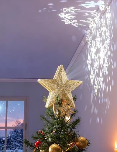 3D Lighted Christmas Star Tree Topper with Rotating Projector K155491