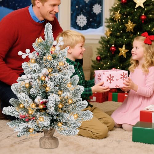 2FT Pre-lit Snow Flocked Tabletop Christmas Tree with LED Lights X324410