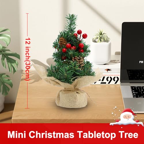 Mini Tabletop Christmas Tree with Timer Lights, Pinecones and Red Berries E794021