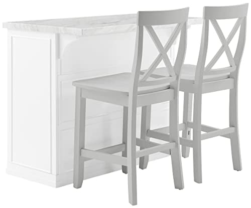 White Kitchen Island with Faux Marble Top T913393