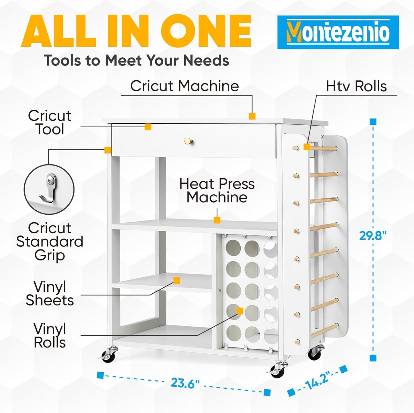 Rolling Craft Storage Cart with 23 Vinyl Roll Holder and Wheels I155108