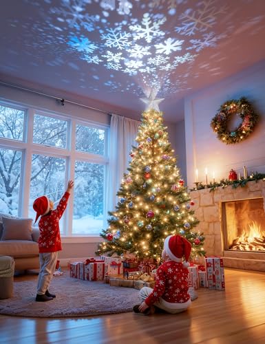 3D Lighted Christmas Star Tree Topper with Rotating Projector K155491
