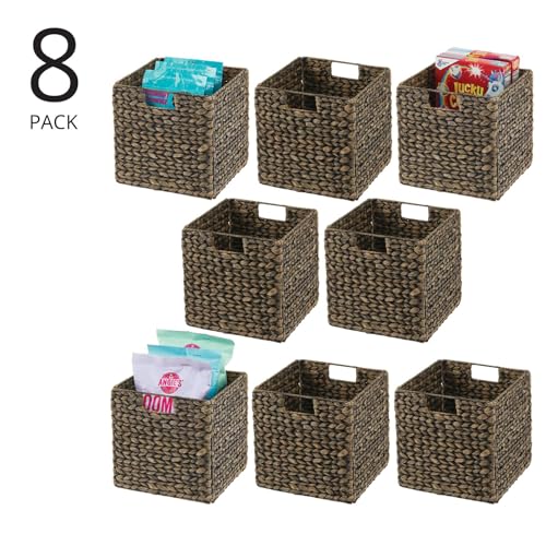 Woven Hyacinth Cube Organizer Basket with Handles, 8 Pack, Black Wash P159359